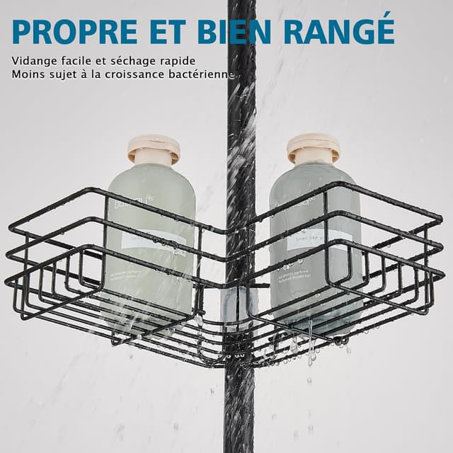 Detalle de FIISAYL étagère de douche télescopique sans perçage en acier inoxydable (4 plateaux) réglable 85–325 cm – Noir