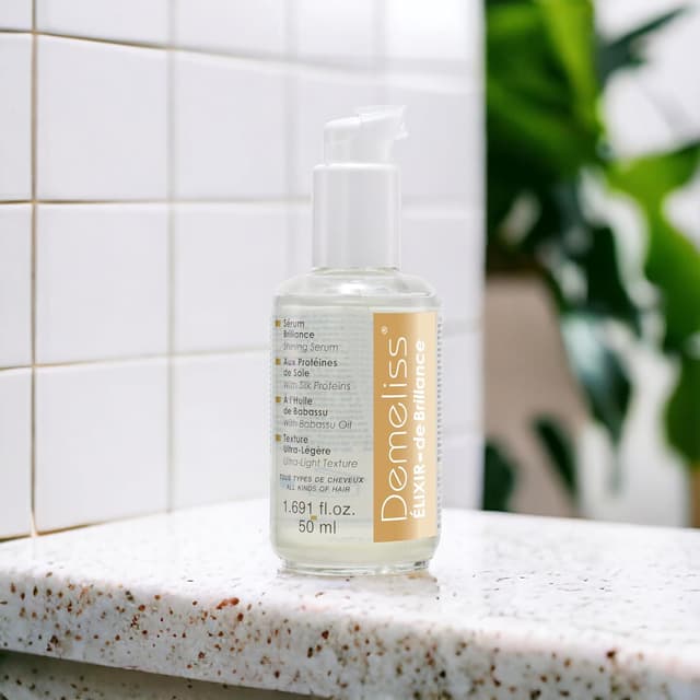 Detalle 2 de Demeliss Elixir Brillance – Sérum cheveux 50 ml anti-frisottis, protéines de soie & huile de babassu