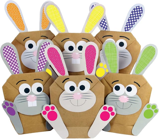 Detalle de Papierdrachen DIY Osterhasen-Tüten (12 Stück) zum selbst Befüllen – bunte Geschenktüten für Ostern