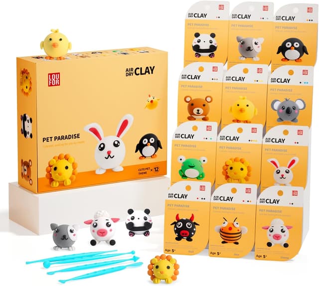 Detalle de LOUFOR Air Dry Clay Kits for Kids (12-Box DIY Set) with Sculpting Tools & Tutorials