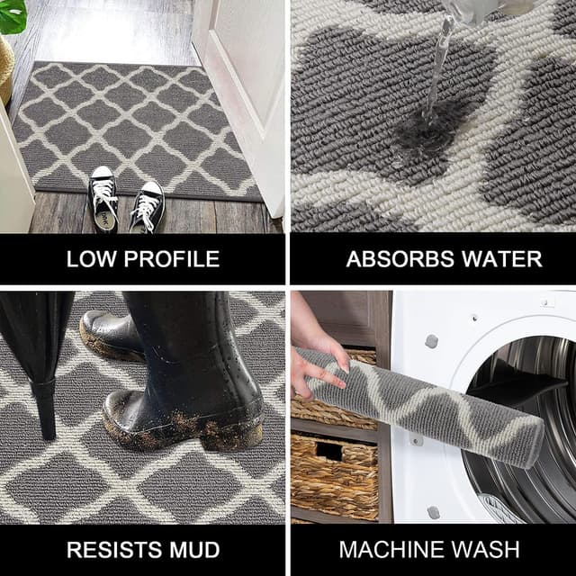 Detalle 2 de SHACOS Large Door Mats 36"x59" Indoor Washable Non-Slip Entryway Floor Mat (Light Gray)