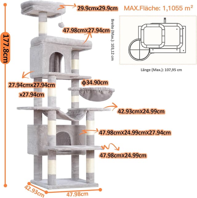 Thumbnail 5 de Heybly HCT036W Árbol para gatos 178 cm
