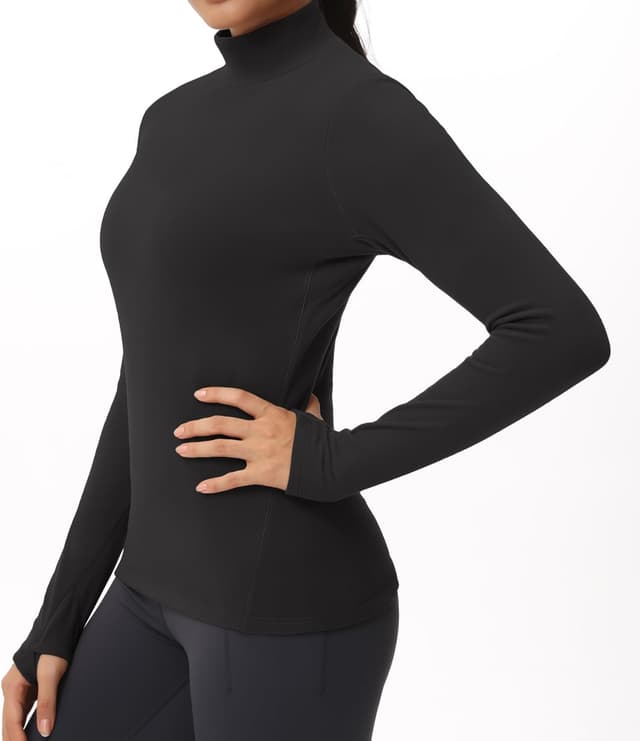 Detalle de THE GYM PEOPLE sous-vêtement thermique à col roulé pour femme en polaire avec trous pour les pouces