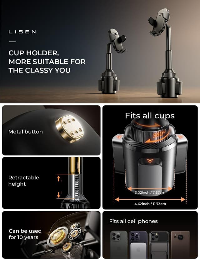 Detalle 2 de LISEN Cup Holder Phone Mount 360° for iPhone 17 Pro Max