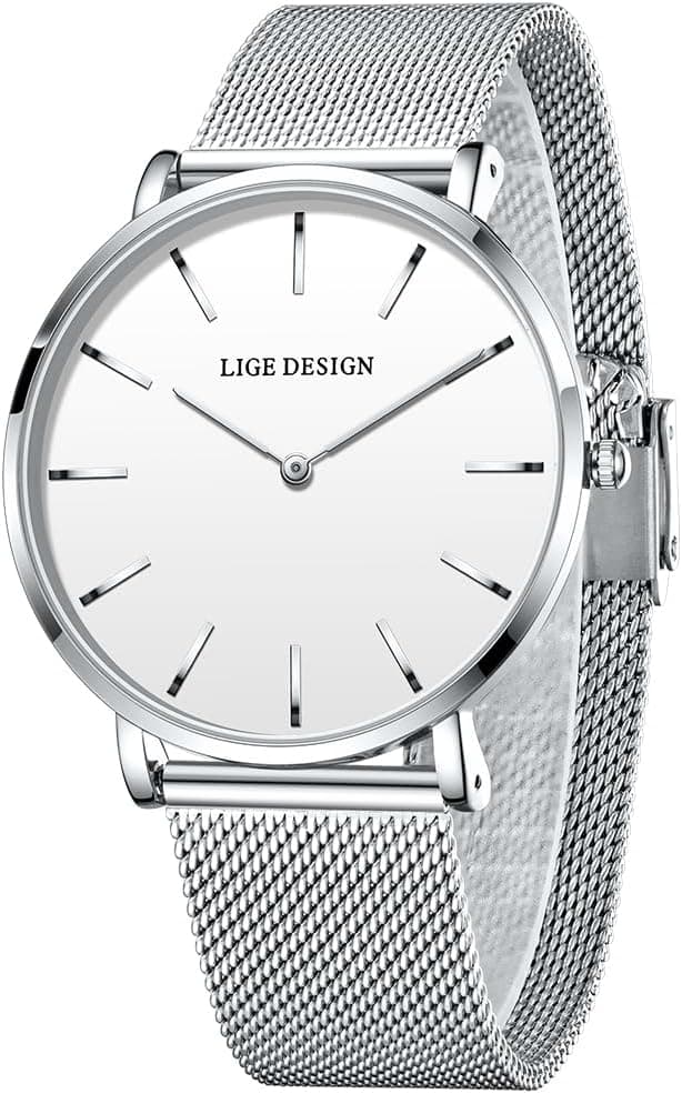 Thumbnail 6 de LIGE Damen-Armbanduhr Analog Quarz Ultra-Flach (41 mm) mit Edelstahl-Meshband