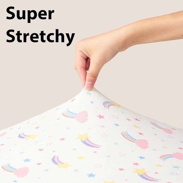 Detalle de FIEMOL Baby-Spannbettlaken 70x140 cm (3er-Set) Mikrofaser – lila Regenbogen