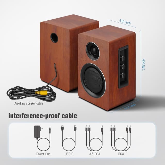 Thumbnail 6 de ZQMMSPK Active Bookshelf Speakers (60W) with Bluetooth 5.3, USB-C and 3-inch carbon fibre woofer – Brown stereo set