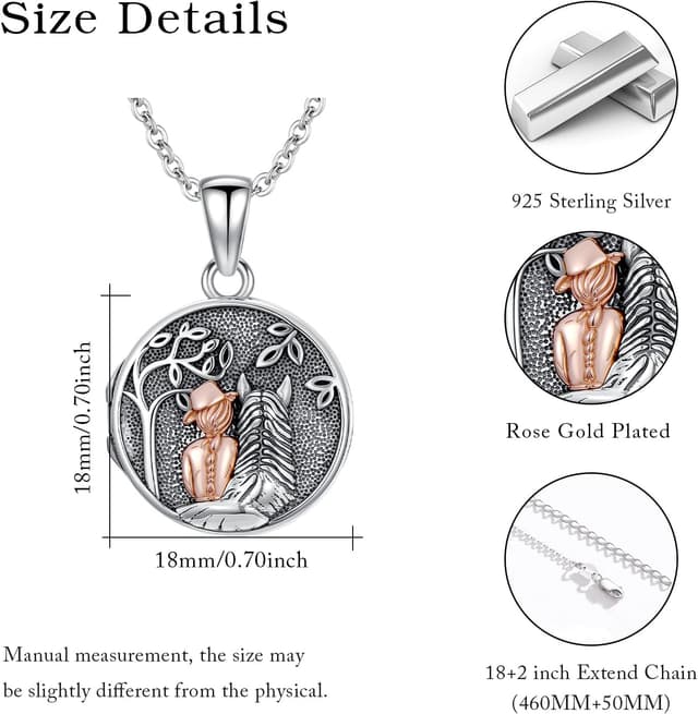 Detalle 2 de PARYFO Medaillon- und Urnen-Halskette aus 925 Sterling Silber mit Pferd-/Lebensbaum-/Herz-Motiv – Keepsake-Schmuck am Kettenband