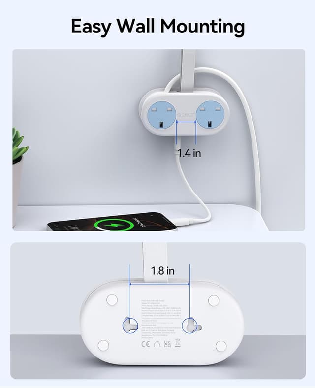 Thumbnail 6 de ORICO Travel Extension Lead with USB Slots, 2 AC outlets & 3 USB ports (1 USB-C) – 13A 3250W, rollable power strip