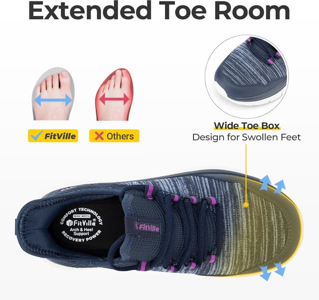 Detalle 2 de FitVille Chaussures de marche femme pieds larges à enfiler (sneakers fitness) — confort dès la sortie de la boîte