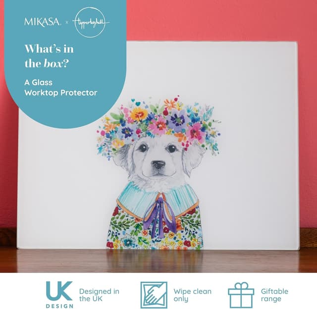 Detalle de Mikasa Tipperleyhill Glass Worktop Protector (40 x 30cm) – quirky illustrated dog worktop saver