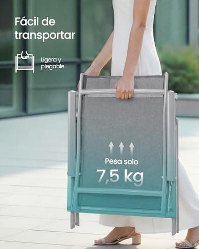 Thumbnail 6 de SONGMICS Tumbona plegable GCB024WZ02 beige arena con respaldo ajustable y cojín de 6 cm