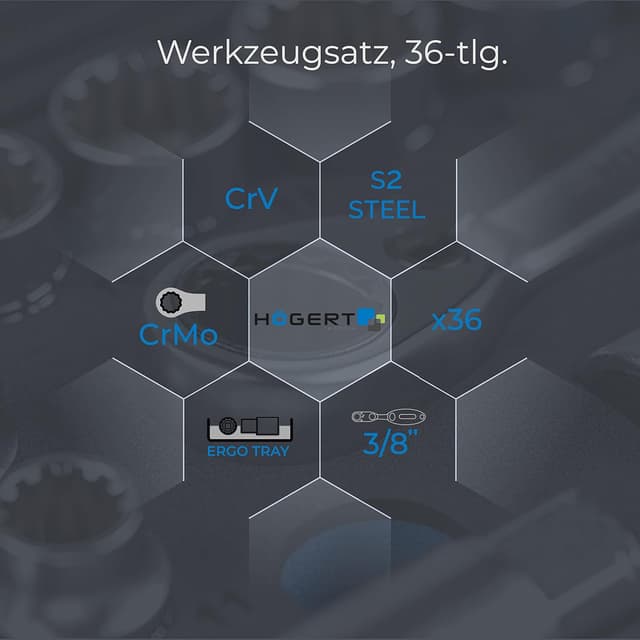 Thumbnail 2 de Högert HT1R465 Set attrezzi 3/8" 36 pezzi