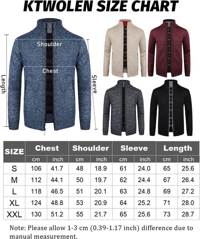 Thumbnail 6 de KTWOLEN Cardigan da Uomo Lavorato a Maglia con Cerniera Intera