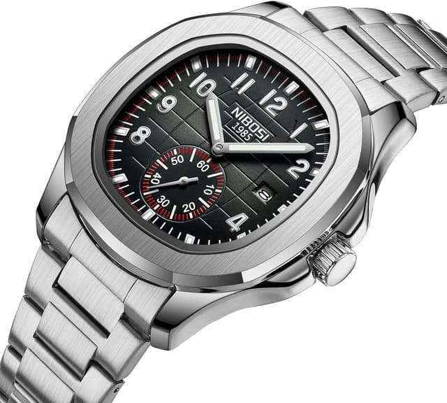 Detalle de NIBOSI Men’s Analog Quartz Watch with Silicone Strap – Business Waterproof 3 ATM