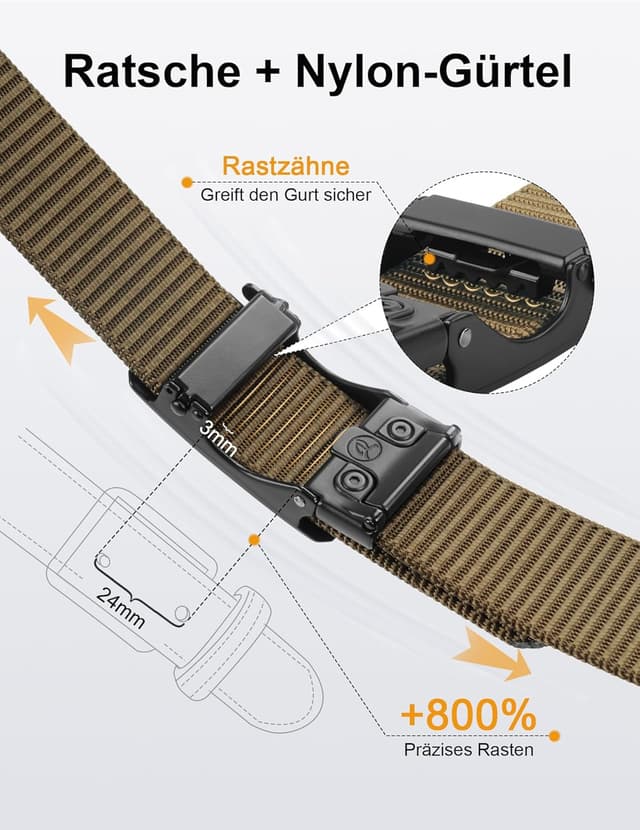 Detalle de JUKMO Automatik Gürtel Herren mit Nylonband und 3,8 cm Ratschen-Schließe