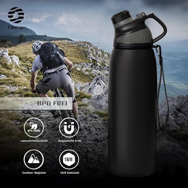 Detalle de Fjbottle stainless steel water bottle (600ml/800ml/1L/1.5L) with magnetic lid, BPA-free vacuum flask