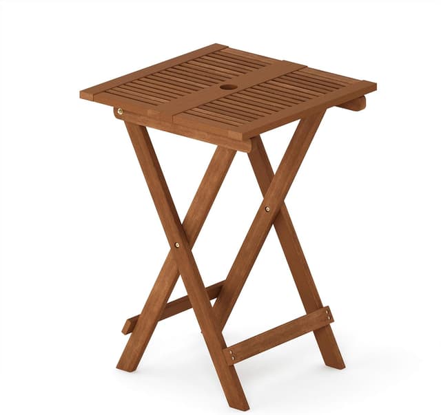 Detalle 2 de Furinno TIOMAN Patio Table Folding Outdoor Side Table in teak oil (51.1 x 72.4 x 51.1 cm)