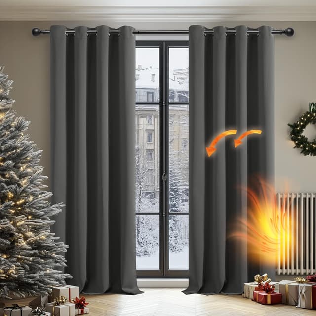 Detalle 2 de Deconovo Super Soft Thermal Insulated Blackout Eyelet Curtains (140 x 180 cm) – Light Grey, 1 Pair