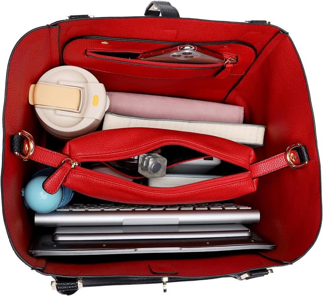 Detalle de sqlp Shopper Tasche Damen mit großem Innenraum und PU-Leder – 28 x 21 x 29 cm, A4 & 13-Zoll-kompatibel