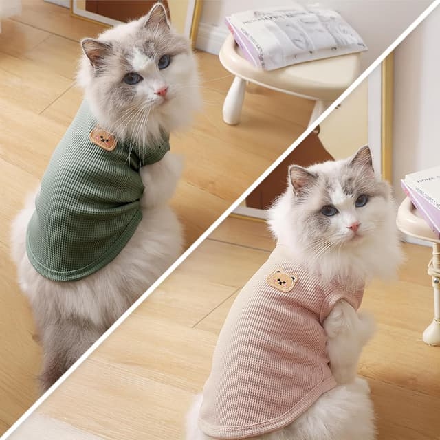 Detalle de Waffle Knit Cat & Dog T Shirt for Small Dogs – Stretchable Puppy Shirt for Sphynx & Small Breeds (2 PCS, Large)