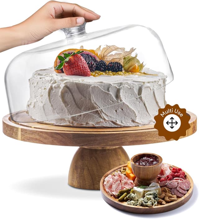 Imagen de Acacia Wood Cake Stand with Lid 12in en OfertitasTOP