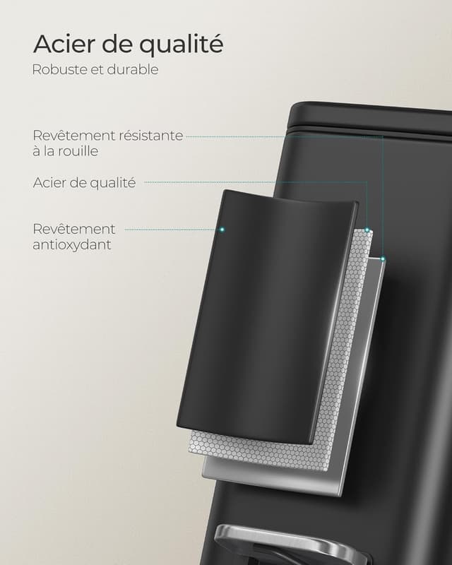 Detalle 2 de SONGMICS LTB561B10 : poubelle de salle de bain à pédale 10L, compacte en acier noir