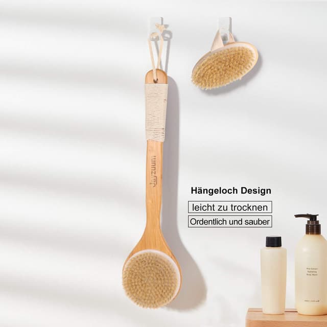 Detalle de Jayzuum 2er-Set Rückenbürste mit langem Stiel – Trockenbürste & Saunabürste für Peeling und Massage