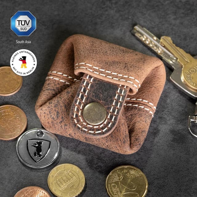 Detalle de Berliner Bags Vintage Kleingeldbörse Lena S – kleine Münzbörse aus Büffelleder (braun)