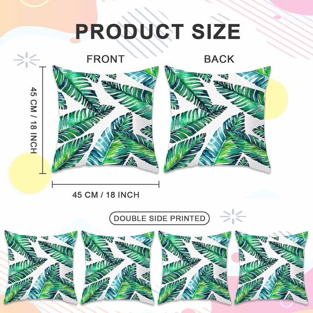 Detalle de Betadistor Tropical Green Leaves Cushion Covers (Pack of 4) 45 x 45cm with Invisible Zipper