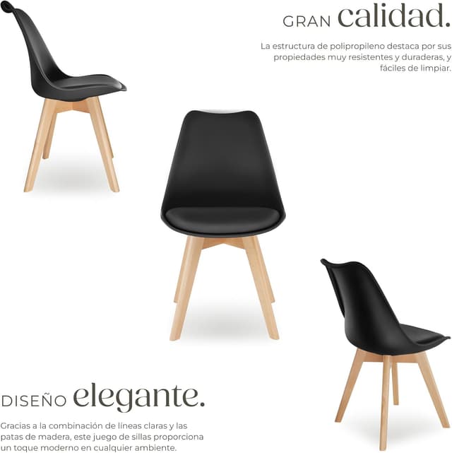 Thumbnail 4 de tectake Sillas de Comedor set 6 Negro