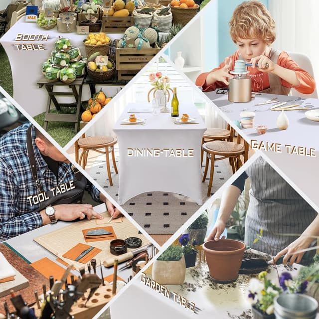 Thumbnail 6 de Famstar White 4FT Spandex Tablecloth with Corner Pockets for Rectangle Fitted Tables