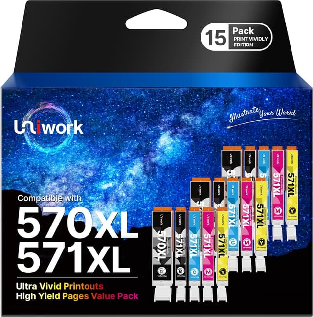 Detalle de Uniwork 570XL/571XL Patronen kompatibel für Canon: 15er Multipack für Pixma TS & MG (PGI-570XL/CLI-571XL)