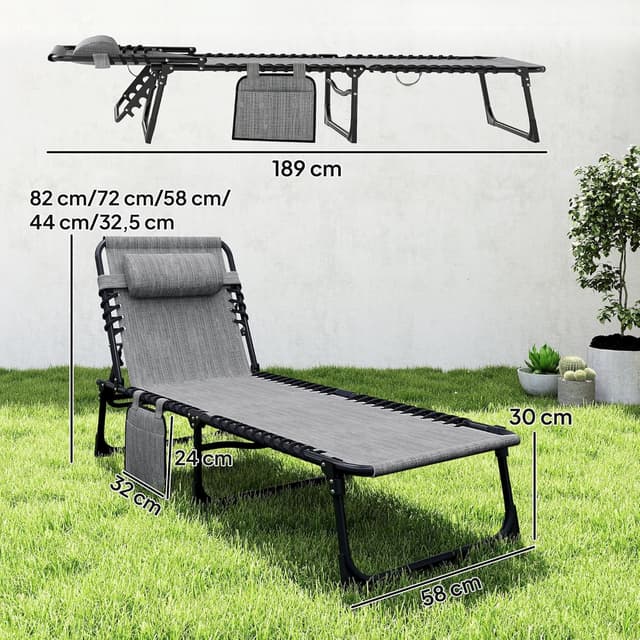 Thumbnail 6 de Outsunny Chaise Longue Pliable Gris Bain de Soleil