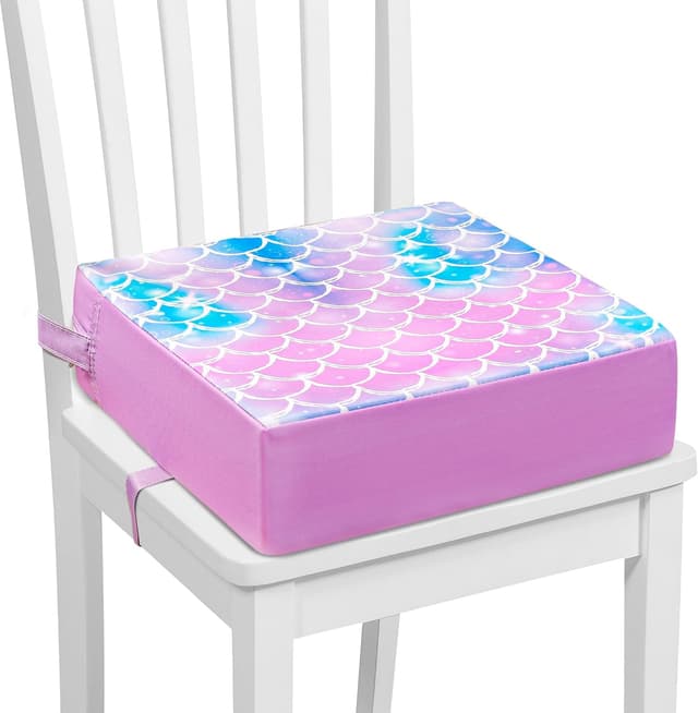 Detalle de Purple Toddler Booster Seat for Dining Chair with PU Cover, Non-Slip Base and Adjustable Seat Belts