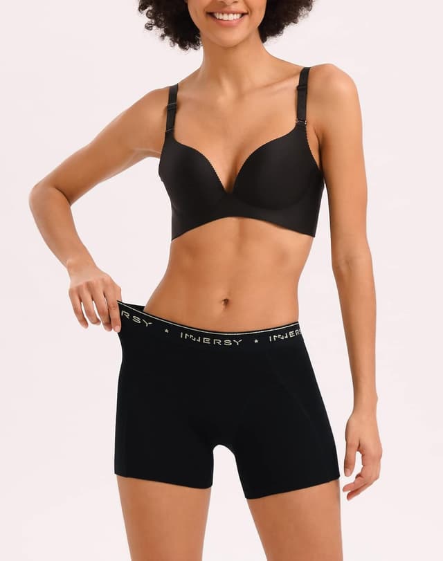 Detalle de INNERSY Damen Boxershorts aus Baumwolle im 3er-Pack – Hipster/Boyshorts mit mittlerem Bein