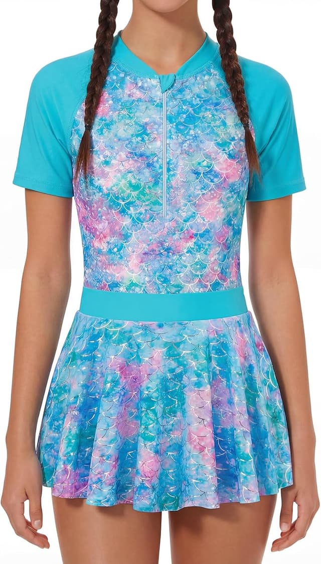 Thumbnail 6 de JiAmy girls skirted one-piece swimsuit with front zip and built-in briefs (3–12 years)