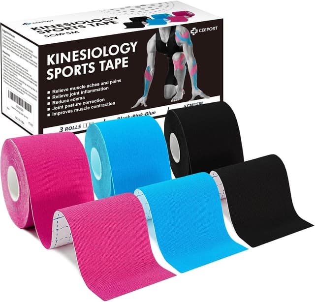 Detalle de Ceeport Kinesiotapes 5 cm x 5 m (3 Rollen) – Kinesiologie Tape für Knie, Schulter, Knöchel & mehr