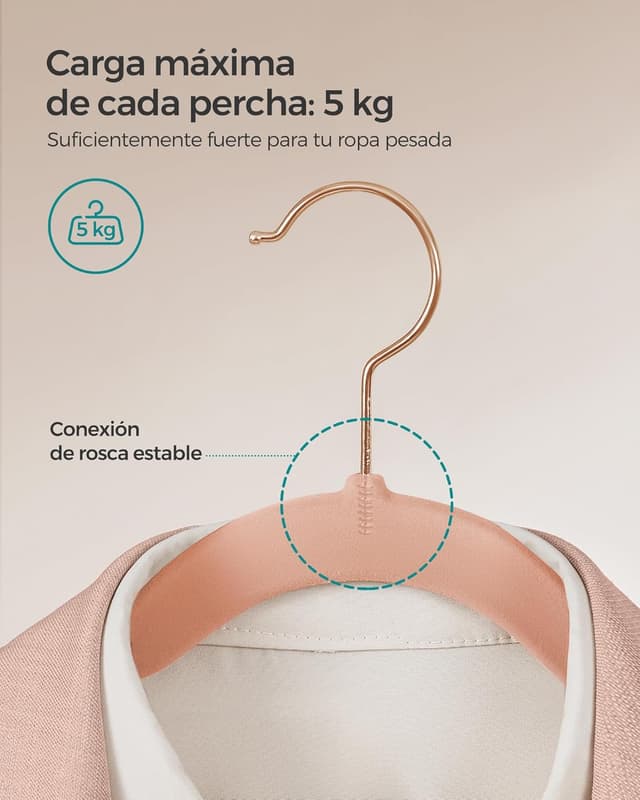 Thumbnail 4 de SONGMICS Perchas de Terciopelo Rosa Claro, 50 Piezas🪡