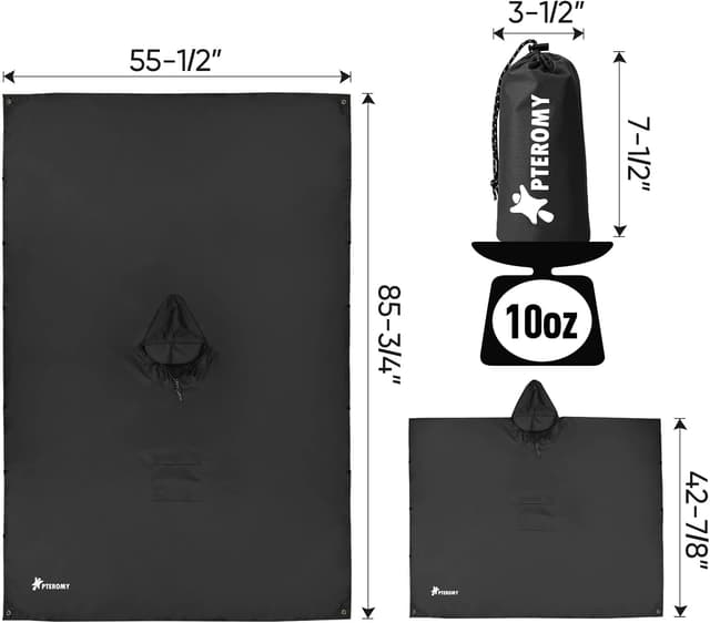 Thumbnail 6 de PTEROMY Hooded Rain Poncho for Adults with Pocket — Waterproof lightweight unisex raincoat