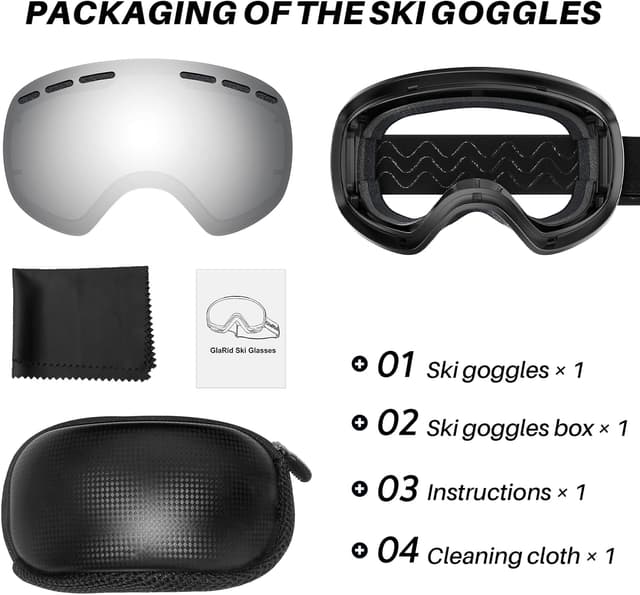Detalle 2 de GlaRid Ski Goggles OTG Snowboard Goggles with 100% UV Protection and Anti-Fog