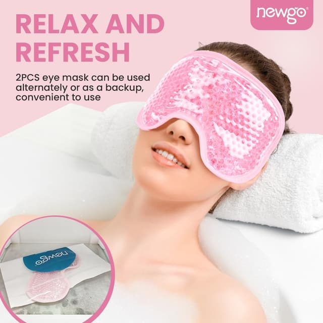 Detalle 2 de NEWGO Reusable Hot Cold Cooling Eye Mask (Pink) – 2-pack for puffy eyes, migraines & headache relief