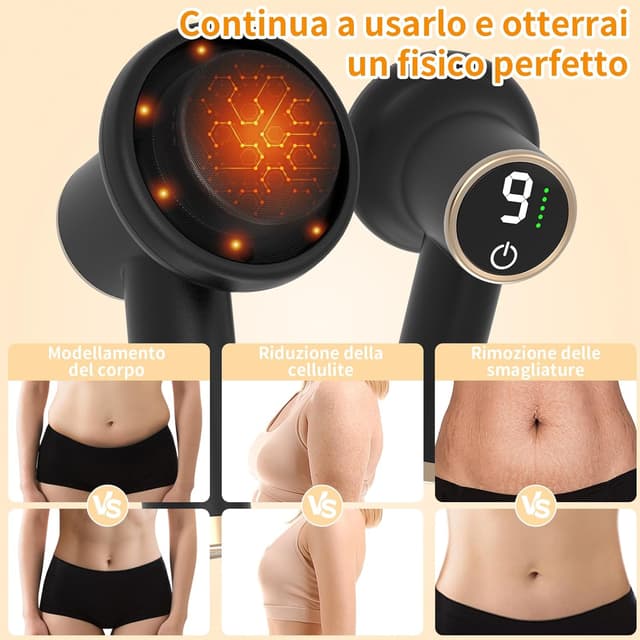 Detalle 2 de TJXVX Massaggiatore Elettrico Anti-cellulite Senza Fili nero, 9 velocità e 8 testine