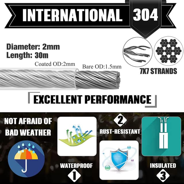 Detalle de AFences 30M Premium Stainless Steel Garden Wire Kit with M5 Turnbuckle Tensioner