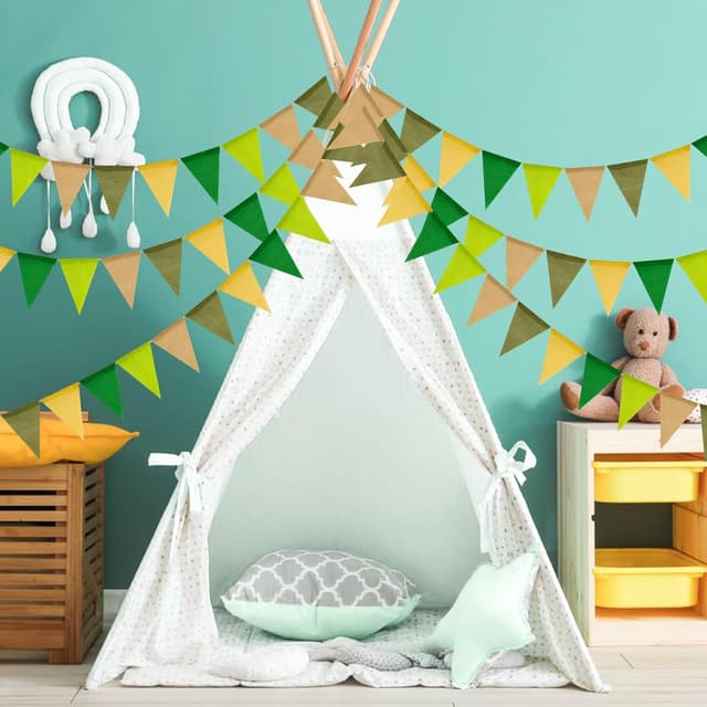 Thumbnail 6 de jijAcraft Sage Green Burlap Bunting (60PCS) – Pre-strung Hessian Triangular Flags, 20m Outdoor Waterproof Banner