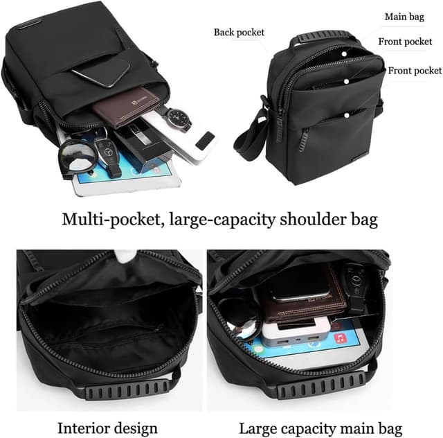 Detalle de Herren-Schultertasche / Umhängetasche Herren aus PU mit wasserdichtem Crossbody-Design