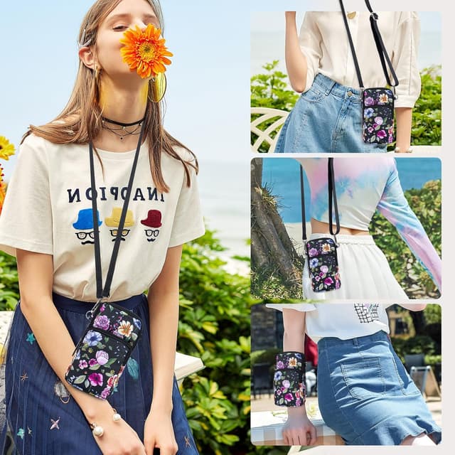 Detalle 2 de BAGZY Portacellulare da collo da donna in nylon fino a 6,7 pollici, borsetta a tracolla con tracolla rimovibile