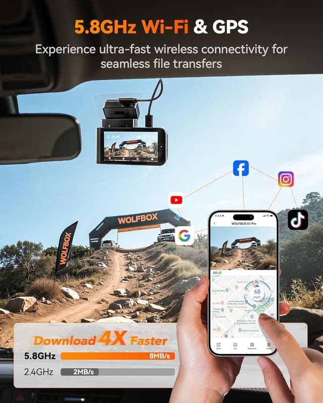 Thumbnail 6 de WOLFBOX X3 Pro Dual Front & Rear Dash Cam with 5MP STARVIS 2, GPS, Wi‑Fi and ADAS (X3 Pro)
