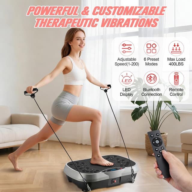 Detalle 2 de 2026 Upgraded Vibration Plate Exercise Machine with 10 Preset Modes and 200 Speed Levels (400lbs capacity) for home fitness