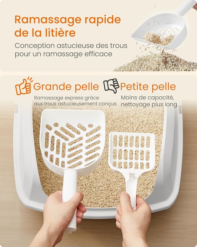 Detalle 2 de Feandrea bac à litière pour chat XL à parois hautes, ouvert sur le dessus, avec pelle (PPT009W101)